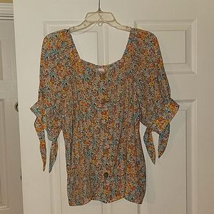 Lauren Conrad Floral Print Tie Sleeves Blouse